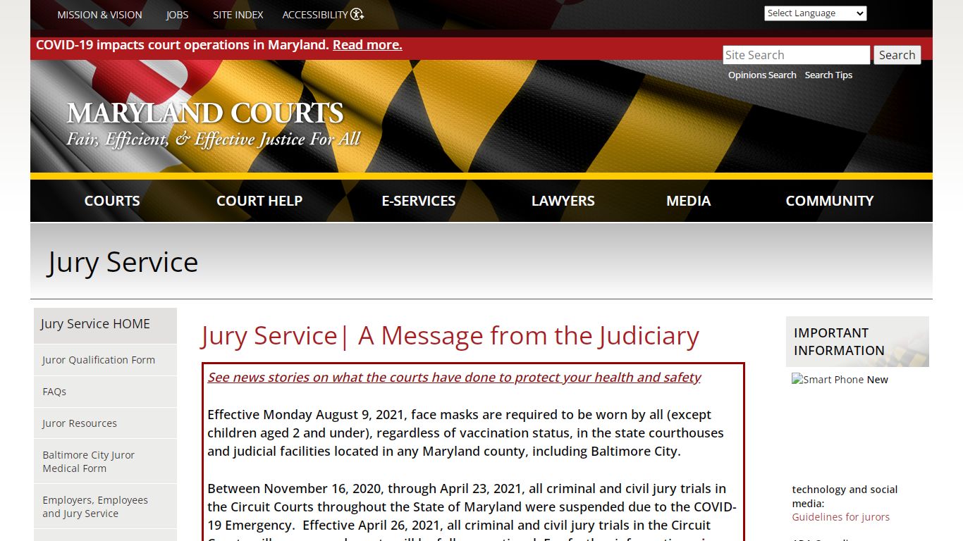 Jury Service| A Message from the Judiciary | Maryland Courts